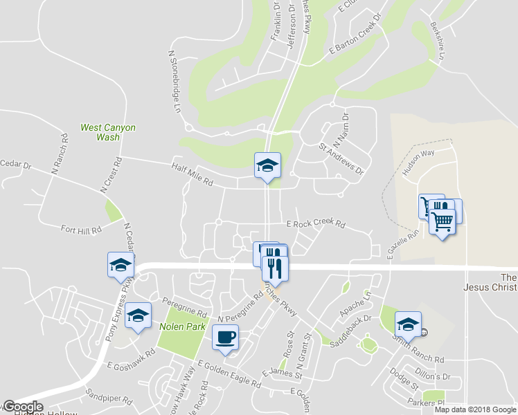 map of restaurants, bars, coffee shops, grocery stores, and more near 3543 Ranches Parkway in Eagle Mountain