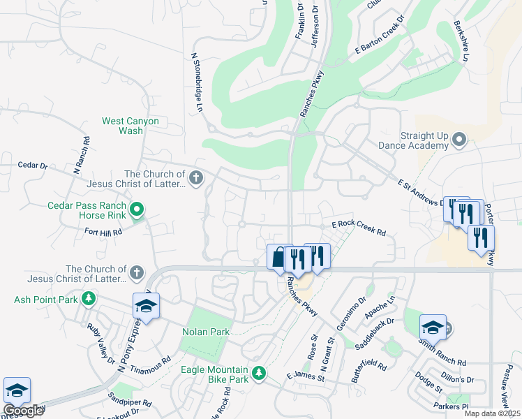 map of restaurants, bars, coffee shops, grocery stores, and more near 8204 North Cedar Springs Road in Eagle Mountain
