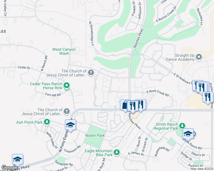 map of restaurants, bars, coffee shops, grocery stores, and more near 8183 North Cedar Springs Road in Eagle Mountain