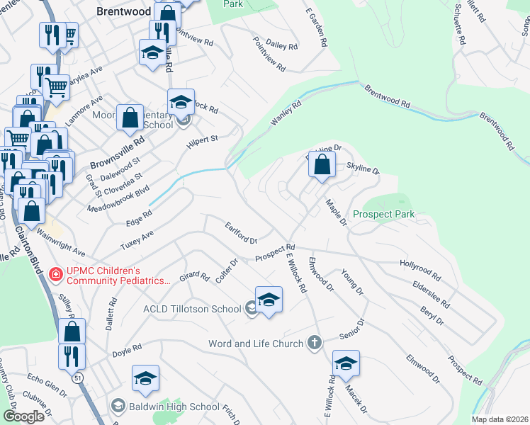 map of restaurants, bars, coffee shops, grocery stores, and more near 4623 East Willock Road in Pittsburgh