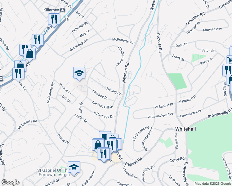 map of restaurants, bars, coffee shops, grocery stores, and more near 7 Hennig Drive in Pittsburgh