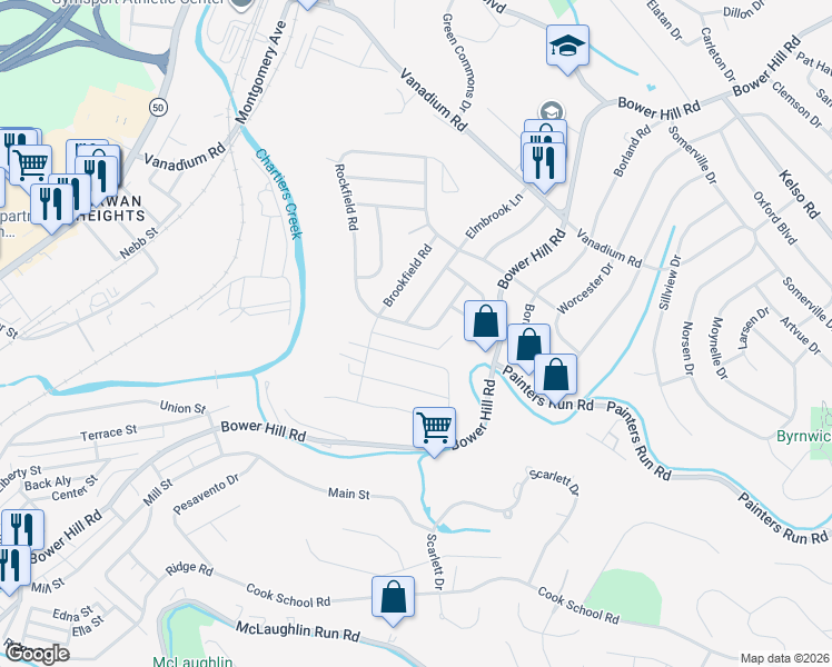 map of restaurants, bars, coffee shops, grocery stores, and more near 2071 Spring Valley Road in Pittsburgh