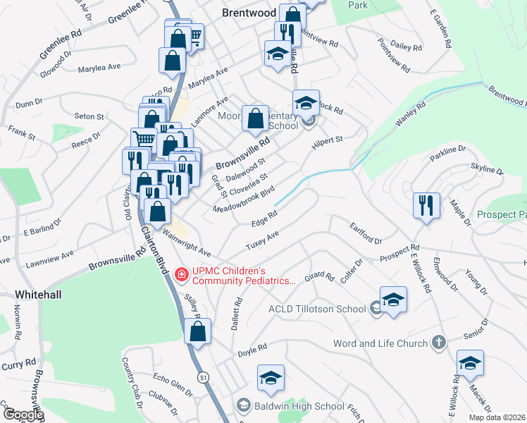 map of restaurants, bars, coffee shops, grocery stores, and more near 4002 Edge Rd in Pittsburgh