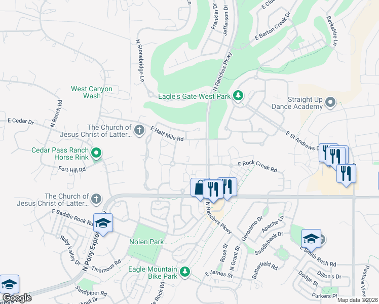 map of restaurants, bars, coffee shops, grocery stores, and more near 8204 North Cedar Springs Road in Eagle Mountain