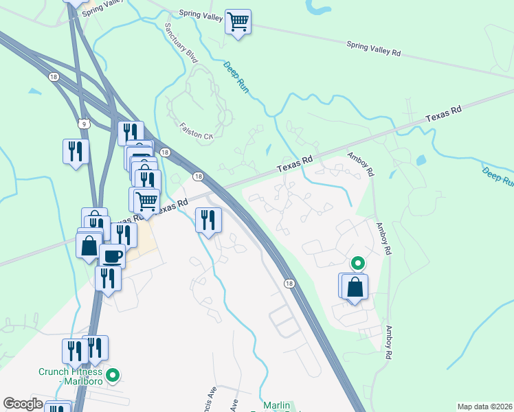 map of restaurants, bars, coffee shops, grocery stores, and more near 443 Hancock Place in Marlboro