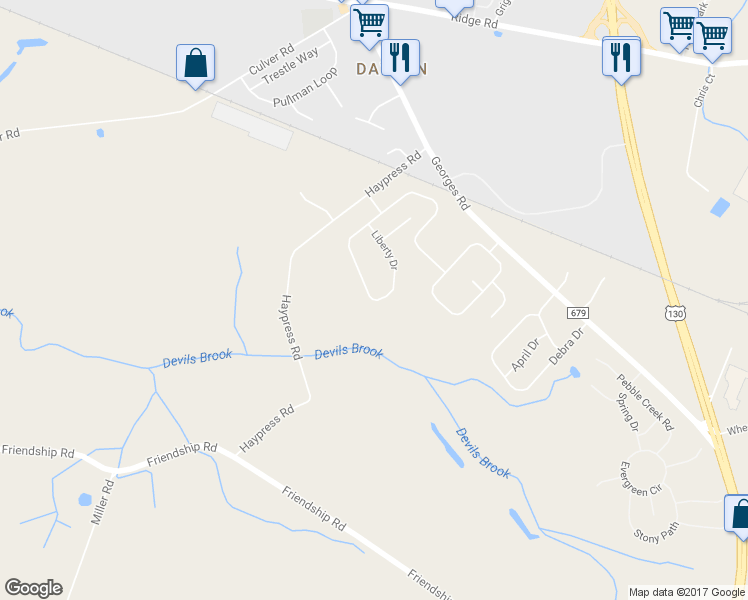 map of restaurants, bars, coffee shops, grocery stores, and more near 74 Liberty Drive in South Brunswick Township