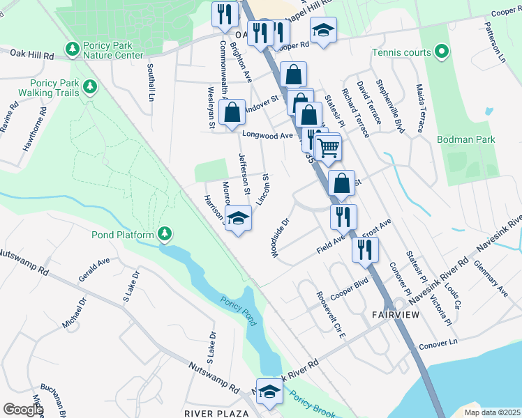 map of restaurants, bars, coffee shops, grocery stores, and more near 833 Lincoln Street in Red Bank