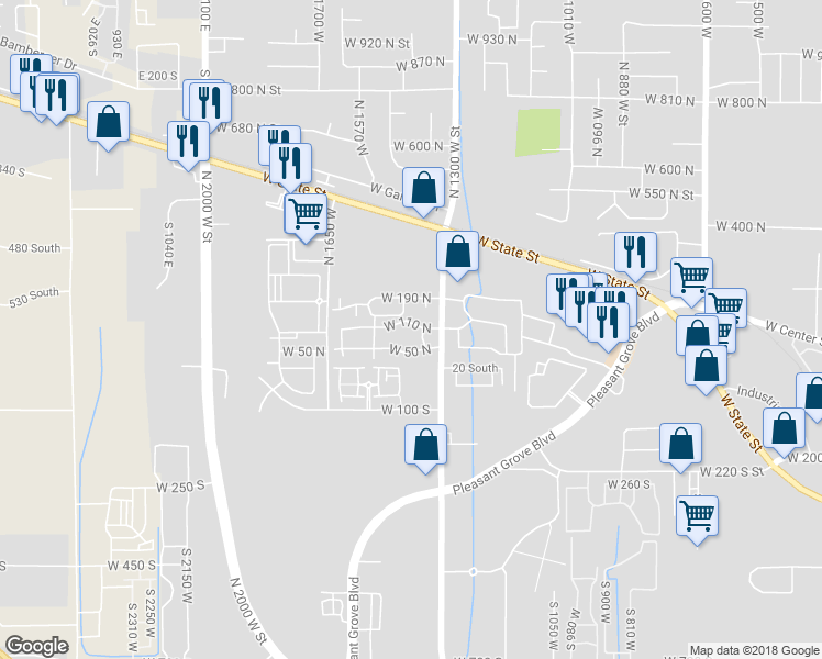 map of restaurants, bars, coffee shops, grocery stores, and more near 1429 West 110 North in Pleasant Grove