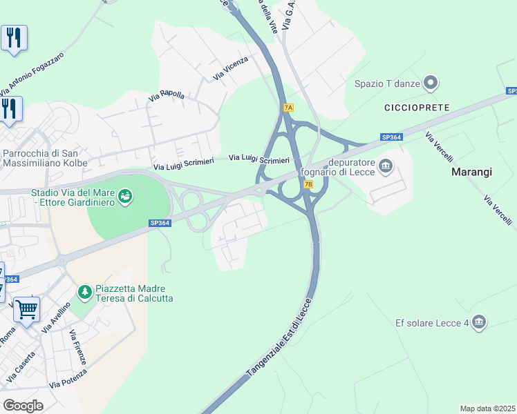 map of restaurants, bars, coffee shops, grocery stores, and more near 2 Via Cremona in Provincia di Lecce