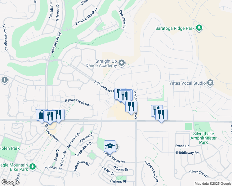 map of restaurants, bars, coffee shops, grocery stores, and more near 3931 East Cardon Lane in Eagle Mountain