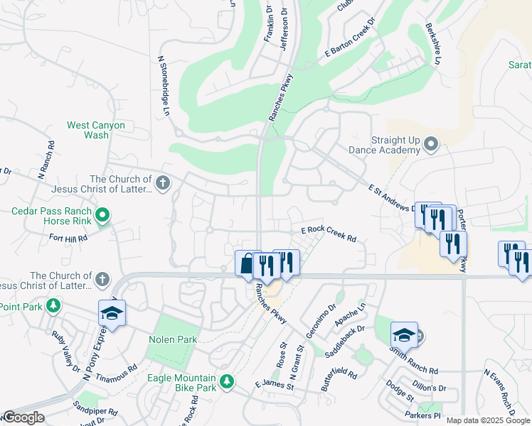 map of restaurants, bars, coffee shops, grocery stores, and more near 3543 Ranches Parkway in Eagle Mountain