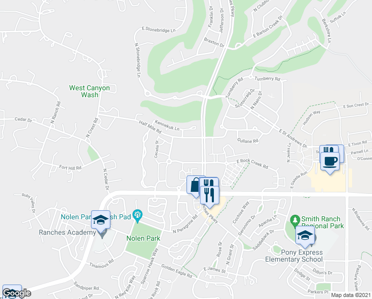 map of restaurants, bars, coffee shops, grocery stores, and more near 8204 North Cedar Springs Road in Eagle Mountain