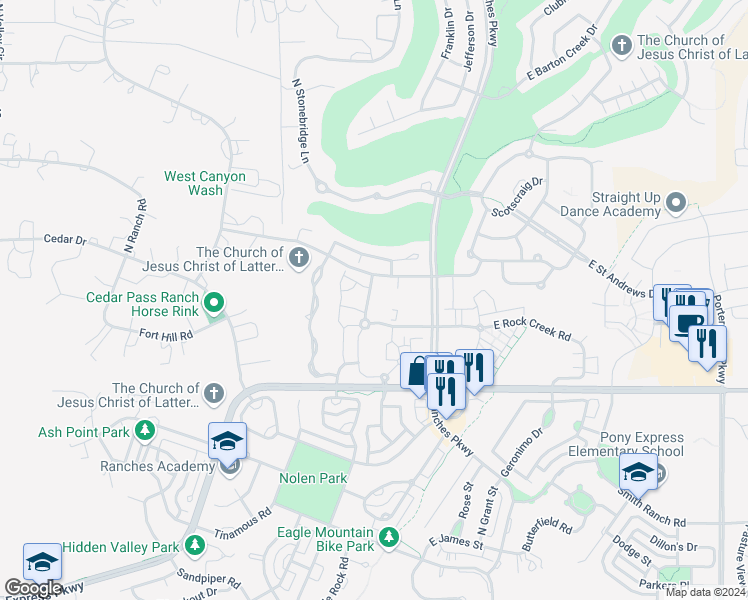 map of restaurants, bars, coffee shops, grocery stores, and more near 8183 North Cedar Springs Road in Eagle Mountain