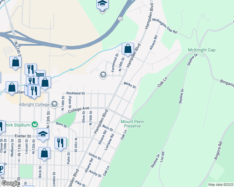 map of restaurants, bars, coffee shops, grocery stores, and more near 2001 Hampden Boulevard in Reading