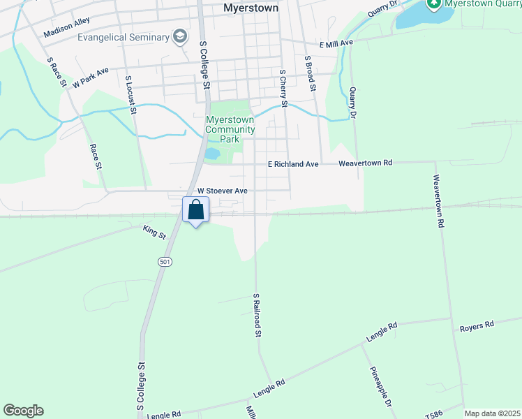 map of restaurants, bars, coffee shops, grocery stores, and more near 816 South Railroad Street in Myerstown