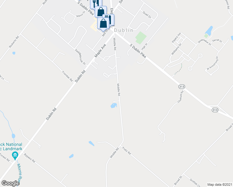 map of restaurants, bars, coffee shops, grocery stores, and more near 1006 Middle Road in Perkasie