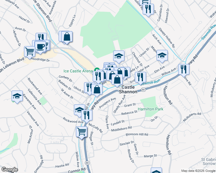 map of restaurants, bars, coffee shops, grocery stores, and more near 1007 James Street in Pittsburgh