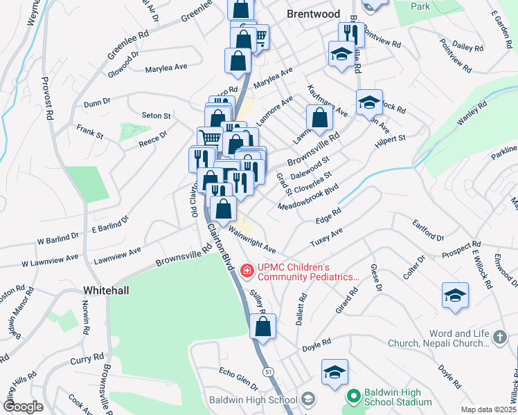 map of restaurants, bars, coffee shops, grocery stores, and more near 4111 Dalewood St in Pittsburgh
