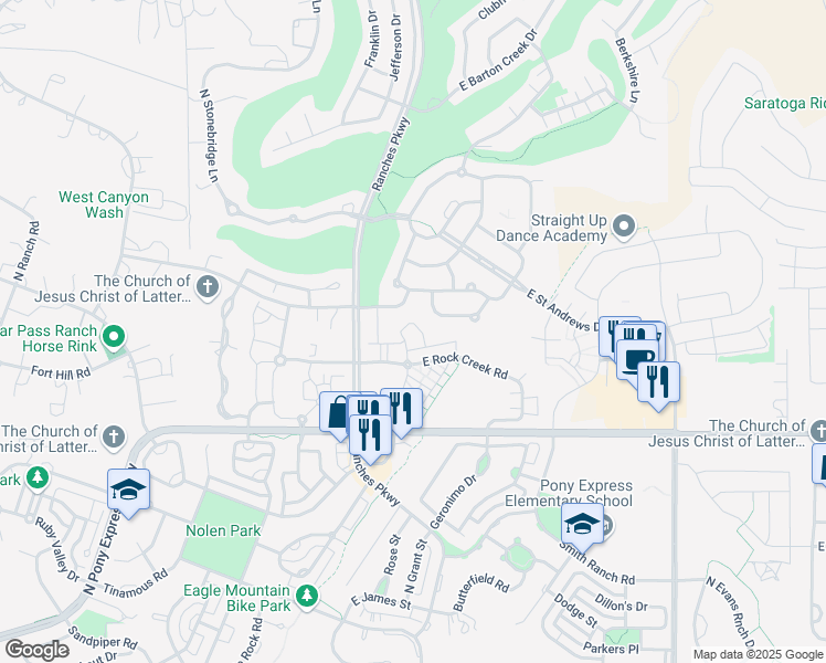 map of restaurants, bars, coffee shops, grocery stores, and more near 3618 Clear Rock Road in Eagle Mountain