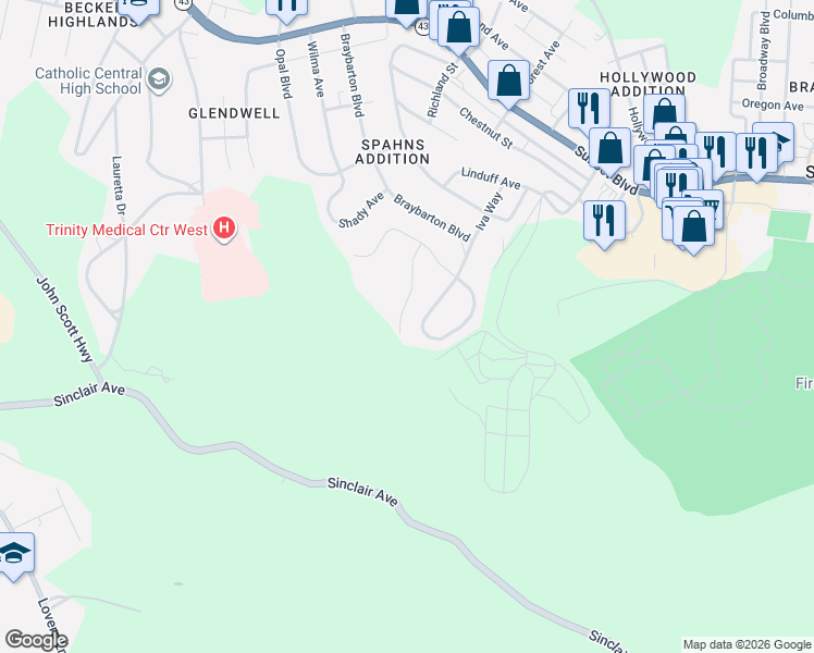 map of restaurants, bars, coffee shops, grocery stores, and more near 2948-2998 Linda Way in Steubenville