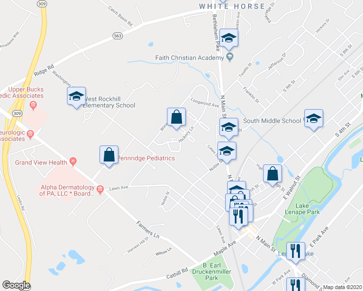 map of restaurants, bars, coffee shops, grocery stores, and more near 109 Kittery Court in Sellersville