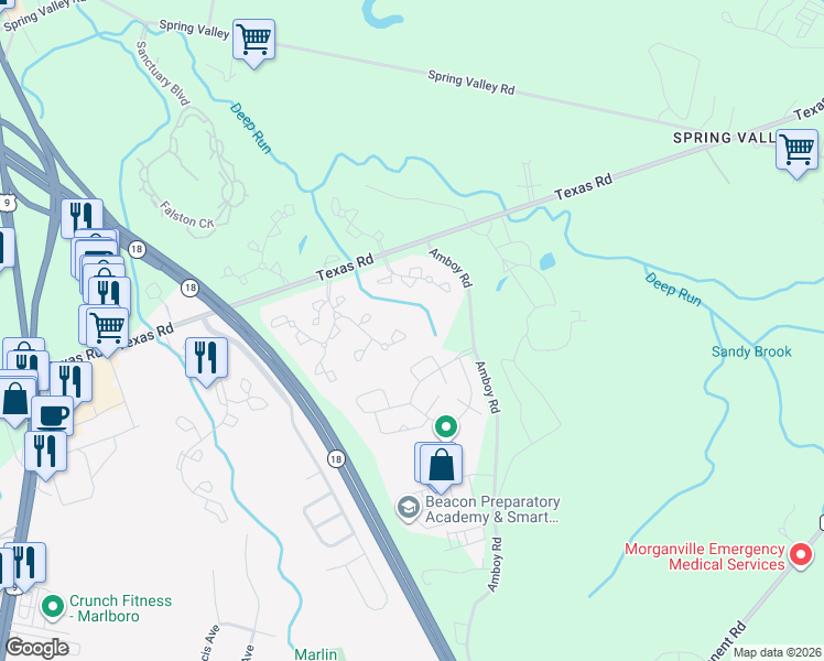 map of restaurants, bars, coffee shops, grocery stores, and more near 235 Colby Place in Marlboro