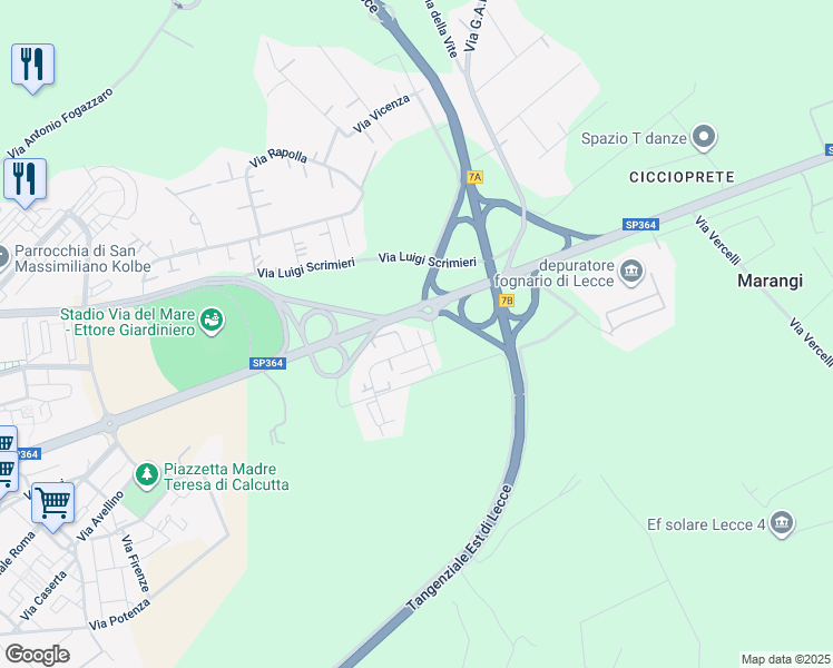 map of restaurants, bars, coffee shops, grocery stores, and more near 2 Via Cremona in Provincia di Lecce