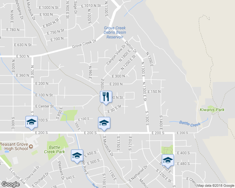map of restaurants, bars, coffee shops, grocery stores, and more near 170 North in Pleasant Grove