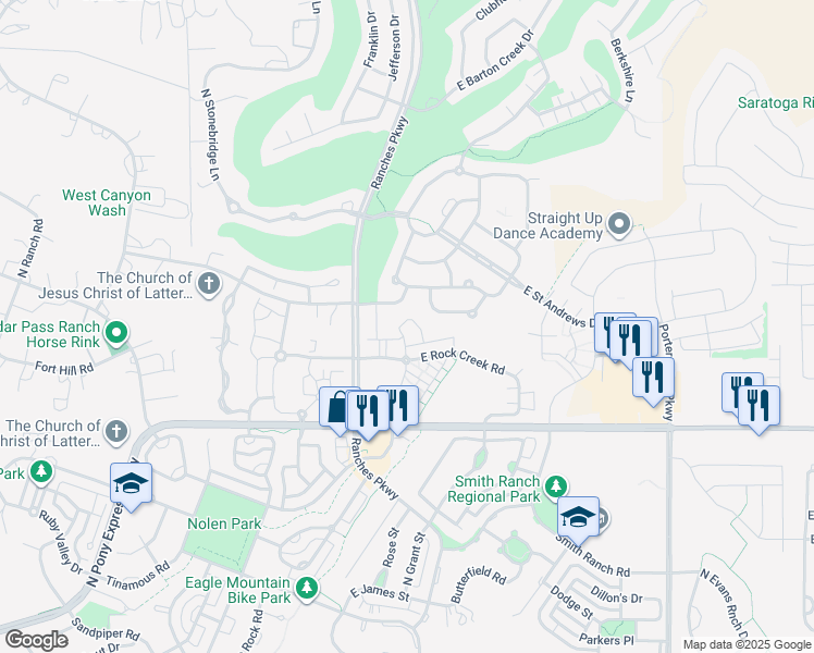 map of restaurants, bars, coffee shops, grocery stores, and more near 3579 Rock Creek Road in Eagle Mountain