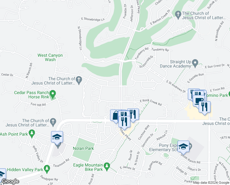 map of restaurants, bars, coffee shops, grocery stores, and more near 8204 North Cedar Springs Road in Eagle Mountain
