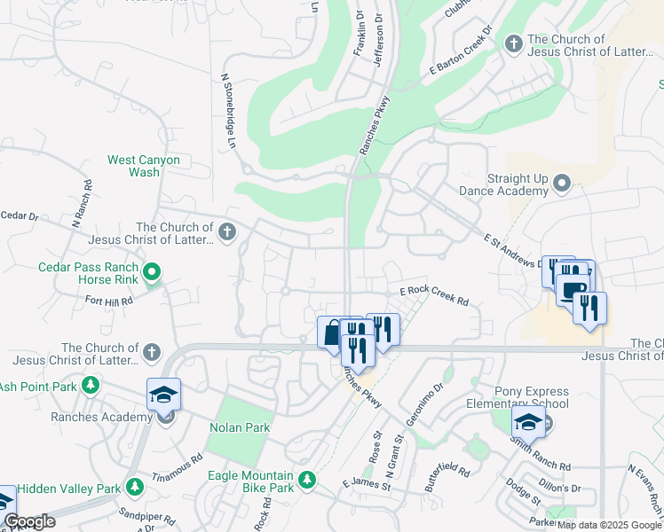 map of restaurants, bars, coffee shops, grocery stores, and more near 8212 North Cedar Springs Road in Eagle Mountain