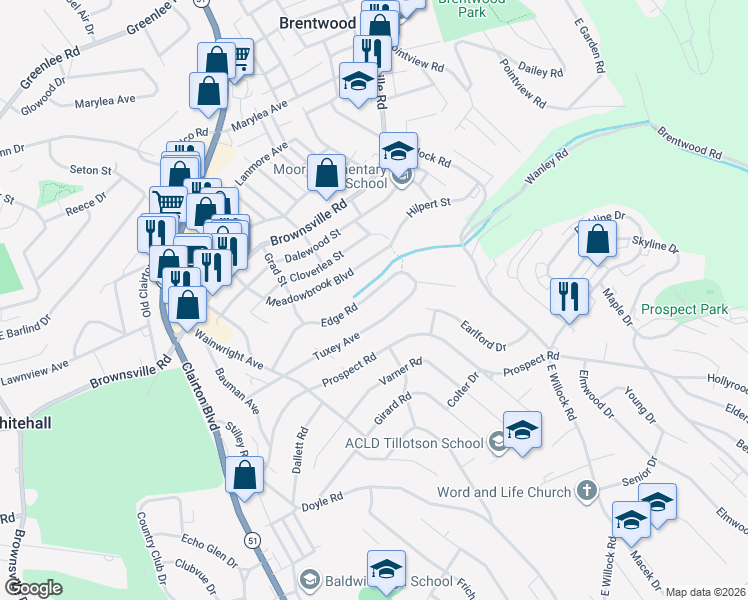 map of restaurants, bars, coffee shops, grocery stores, and more near 3947 Edge Road in Pittsburgh