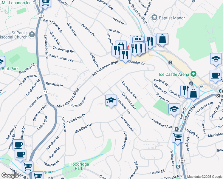 map of restaurants, bars, coffee shops, grocery stores, and more near 613 Kewanna Avenue in Pittsburgh