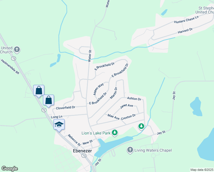 map of restaurants, bars, coffee shops, grocery stores, and more near 25 East Brookfield Drive in Lebanon