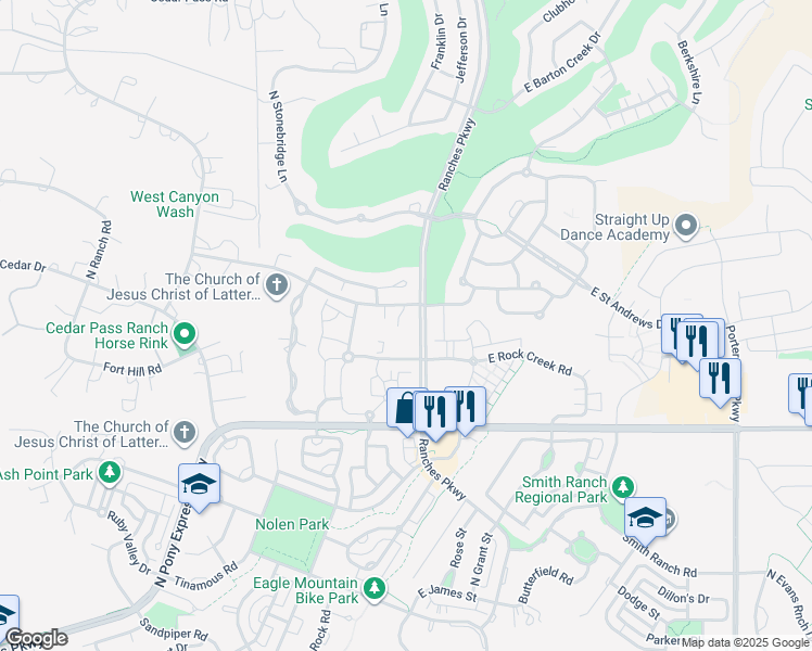 map of restaurants, bars, coffee shops, grocery stores, and more near 8212 North Cedar Springs Road in Eagle Mountain