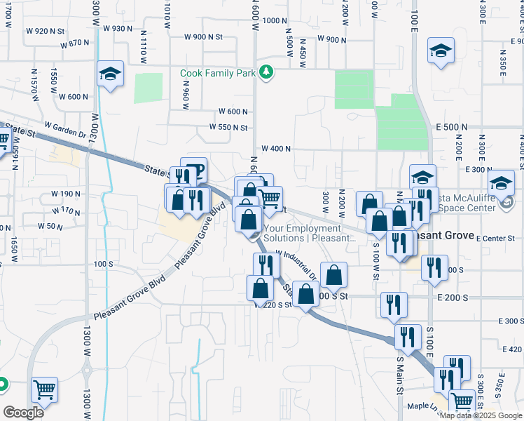 map of restaurants, bars, coffee shops, grocery stores, and more near 517 West Center Street in Pleasant Grove