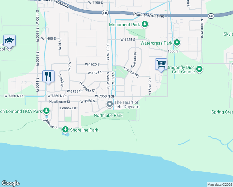 map of restaurants, bars, coffee shops, grocery stores, and more near 421 West 1860 South in Lehi