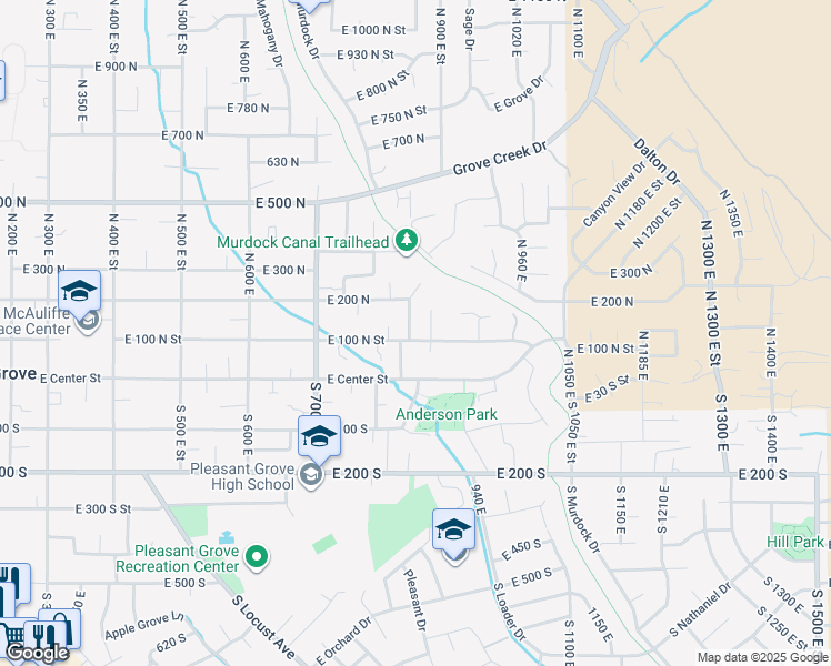 map of restaurants, bars, coffee shops, grocery stores, and more near 120 North 850 East in Pleasant Grove
