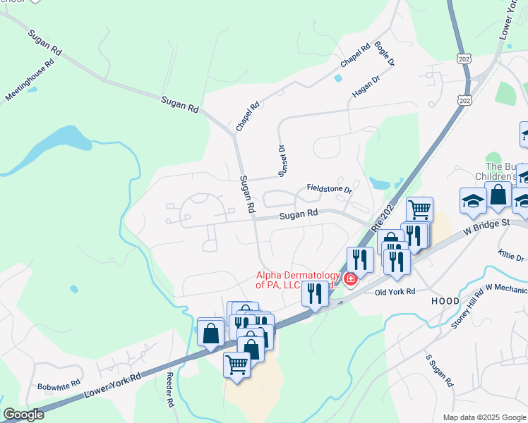 map of restaurants, bars, coffee shops, grocery stores, and more near 233 Deerfield Court in New Hope