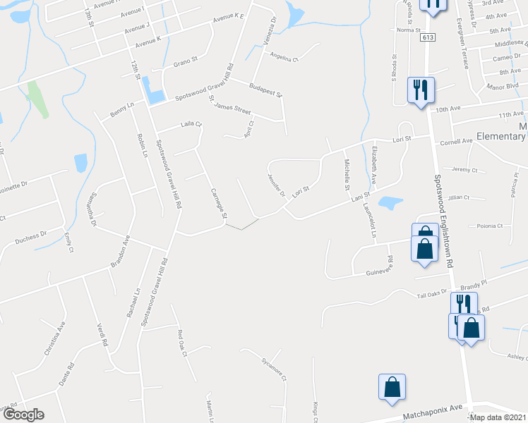map of restaurants, bars, coffee shops, grocery stores, and more near 41 Lori Street in Monroe Township