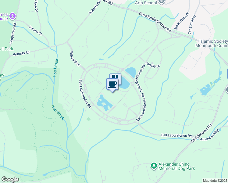 map of restaurants, bars, coffee shops, grocery stores, and more near 101 Crawfords Corner Road in Holmdel
