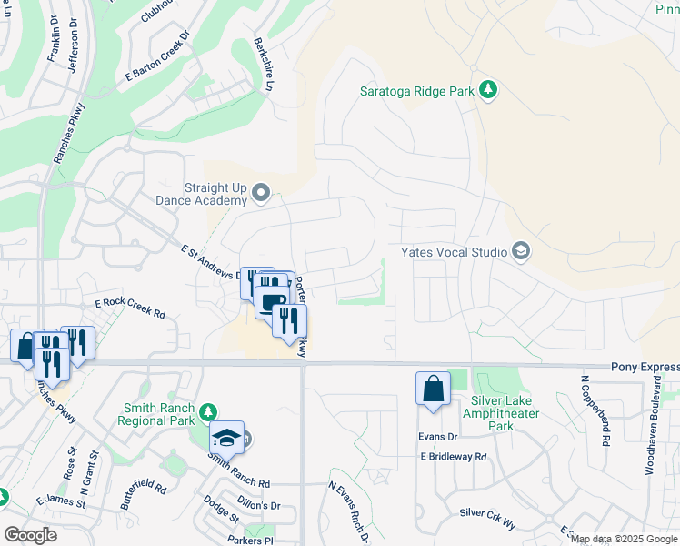 map of restaurants, bars, coffee shops, grocery stores, and more near 4248 East Tivon Lane in Eagle Mountain