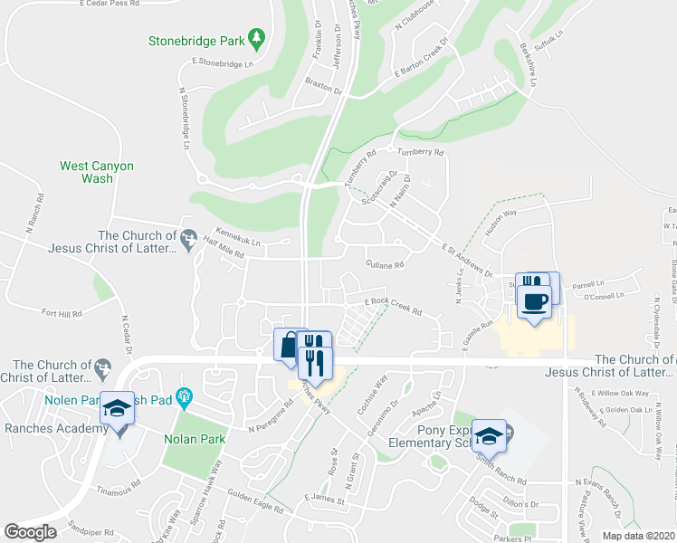 map of restaurants, bars, coffee shops, grocery stores, and more near 3579 Rock Creek Road in Eagle Mountain