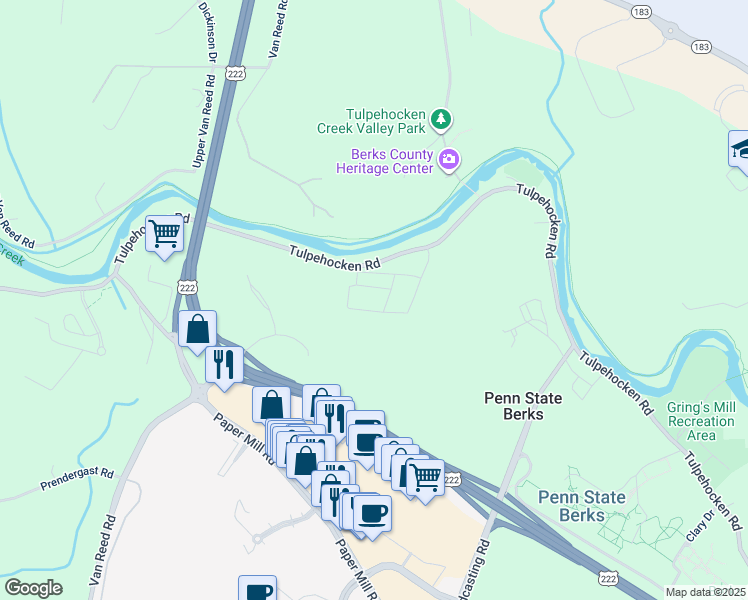 map of restaurants, bars, coffee shops, grocery stores, and more near 2222R Tulpehocken Road in Reading