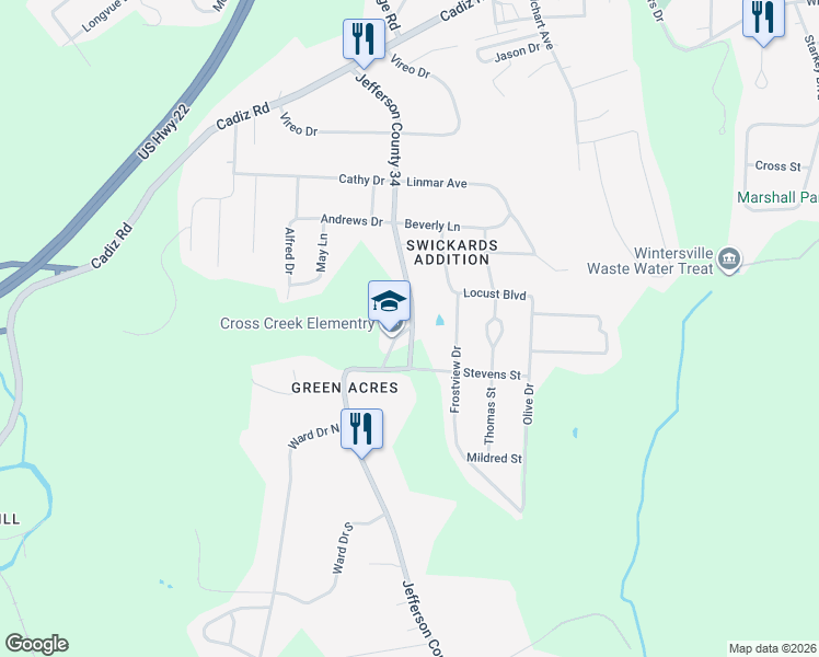 map of restaurants, bars, coffee shops, grocery stores, and more near 710 Bantam Ridge Rd in Steubenville