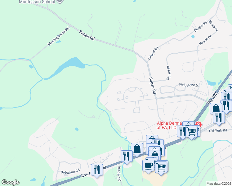 map of restaurants, bars, coffee shops, grocery stores, and more near 308 Tyler Court in New Hope