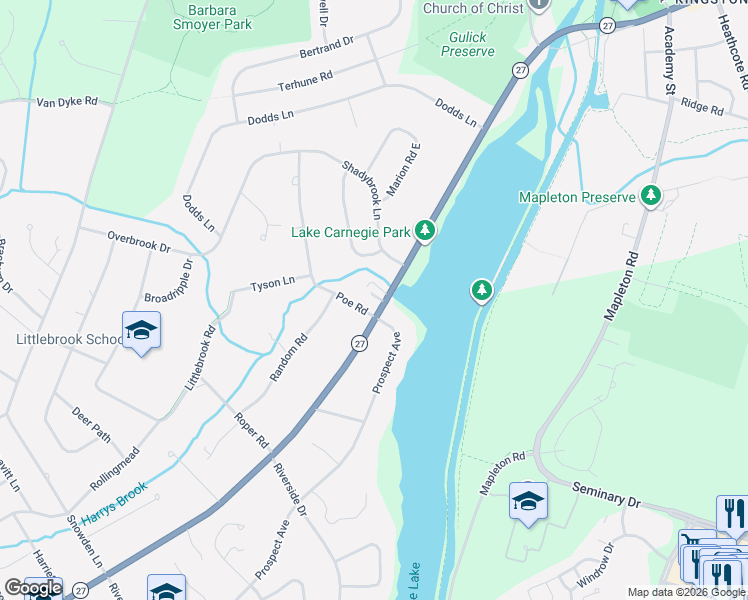 map of restaurants, bars, coffee shops, grocery stores, and more near 820 Princeton Kingston Road in Princeton