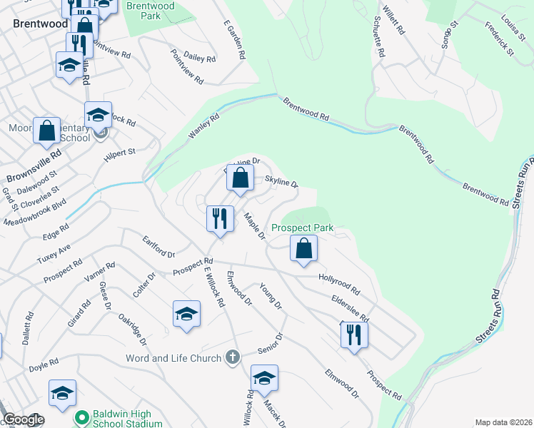 map of restaurants, bars, coffee shops, grocery stores, and more near 1400 Maple Drive in Pittsburgh