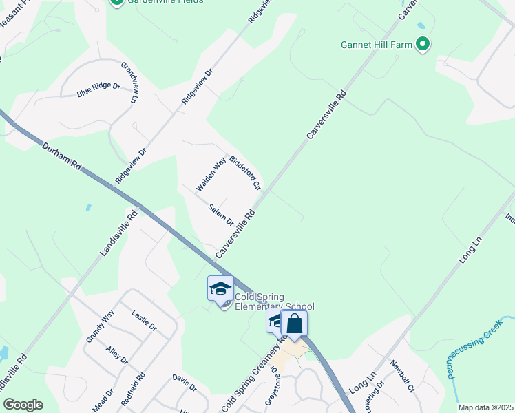 map of restaurants, bars, coffee shops, grocery stores, and more near 5441 Carversville Road in Doylestown