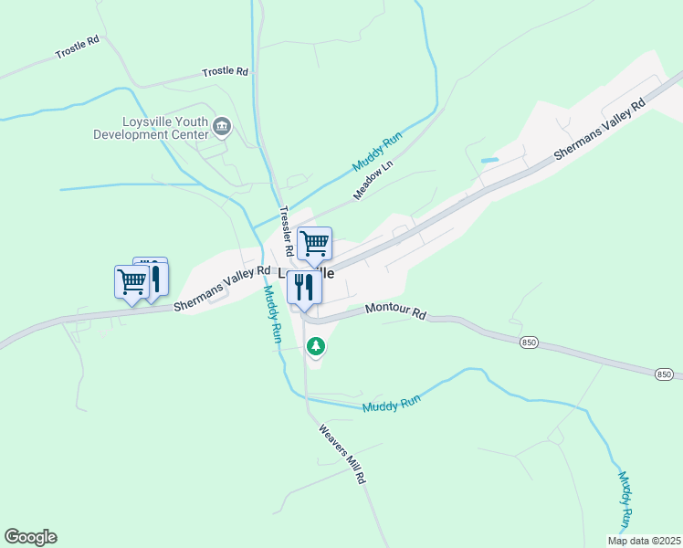 map of restaurants, bars, coffee shops, grocery stores, and more near 48 Deer Run Alley in Loysville